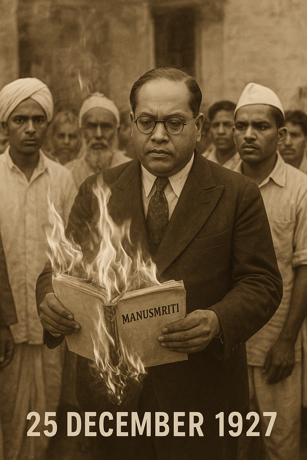 Dr B R Ambedkar burning the Manusmriti poster — 25 December 1927 (placeholder).